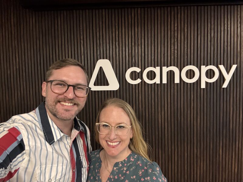 Jessica Smith visiting Luke at the Canopy office