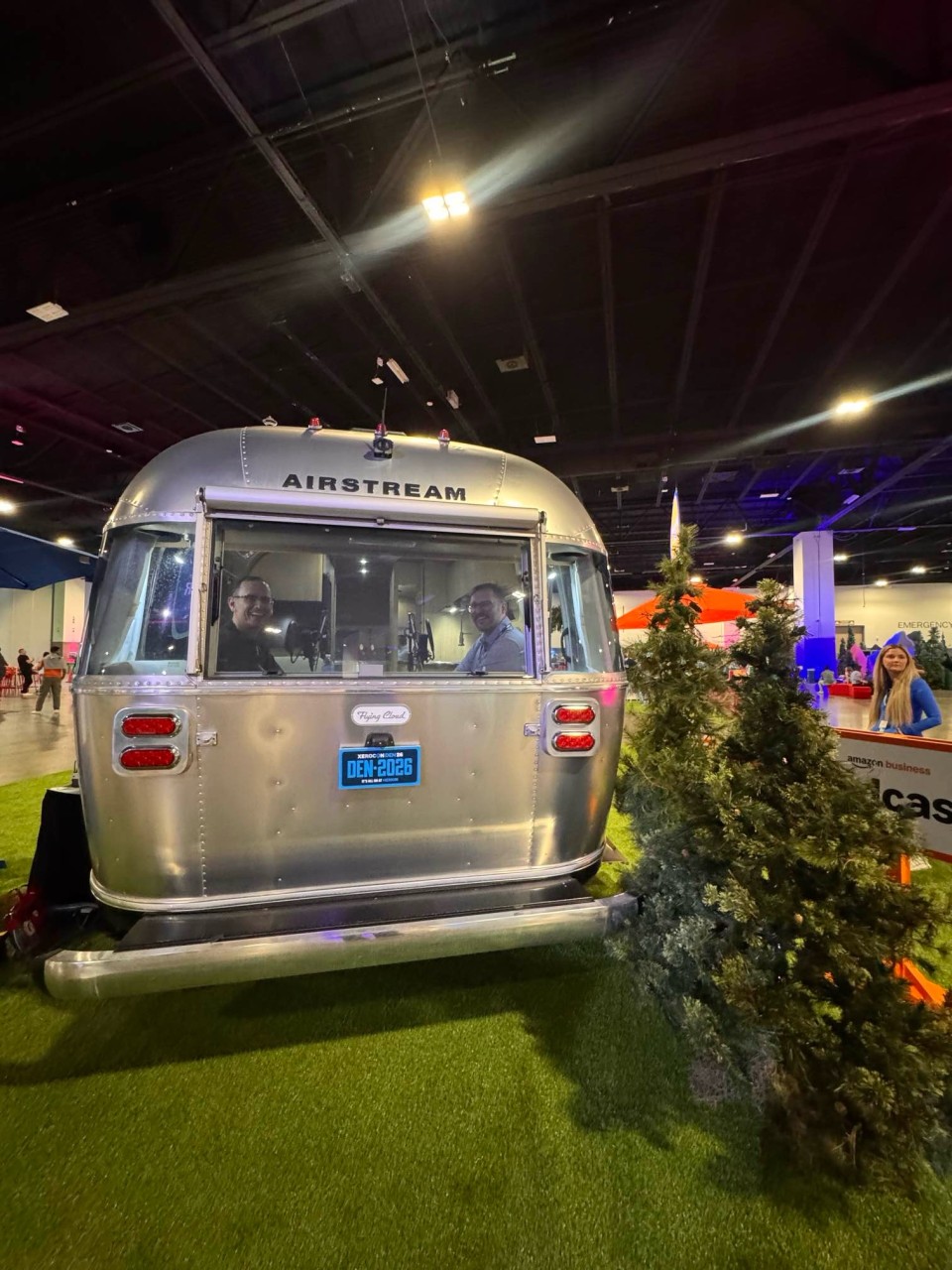 Recording a podcast in the Airstream trailer studio