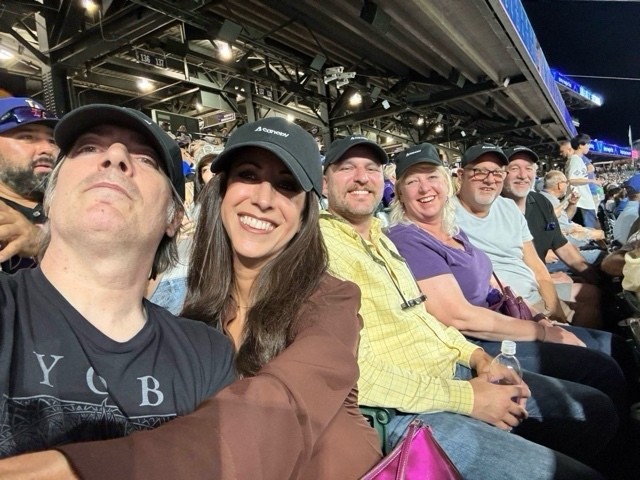 Group at the Ramp happy hour watching the Dodgers play the Rockies