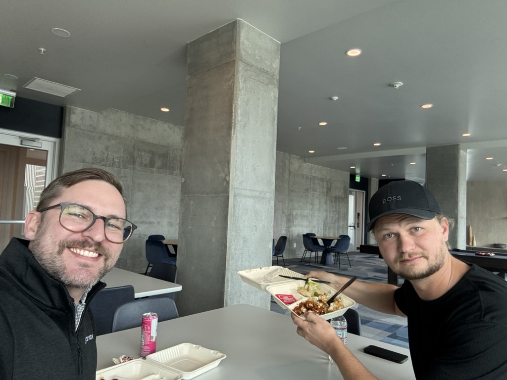 Brad Seegmiller and Luke rooftop lunch
